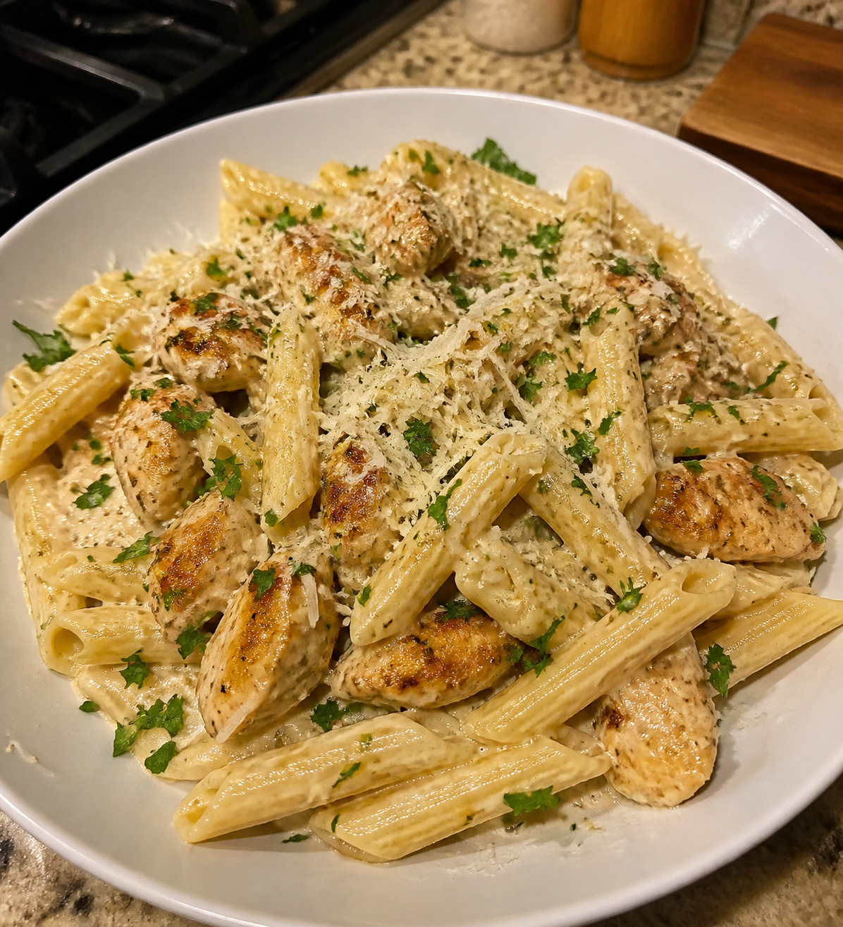 Creamy High-Protein Garlic Chicken Pasta