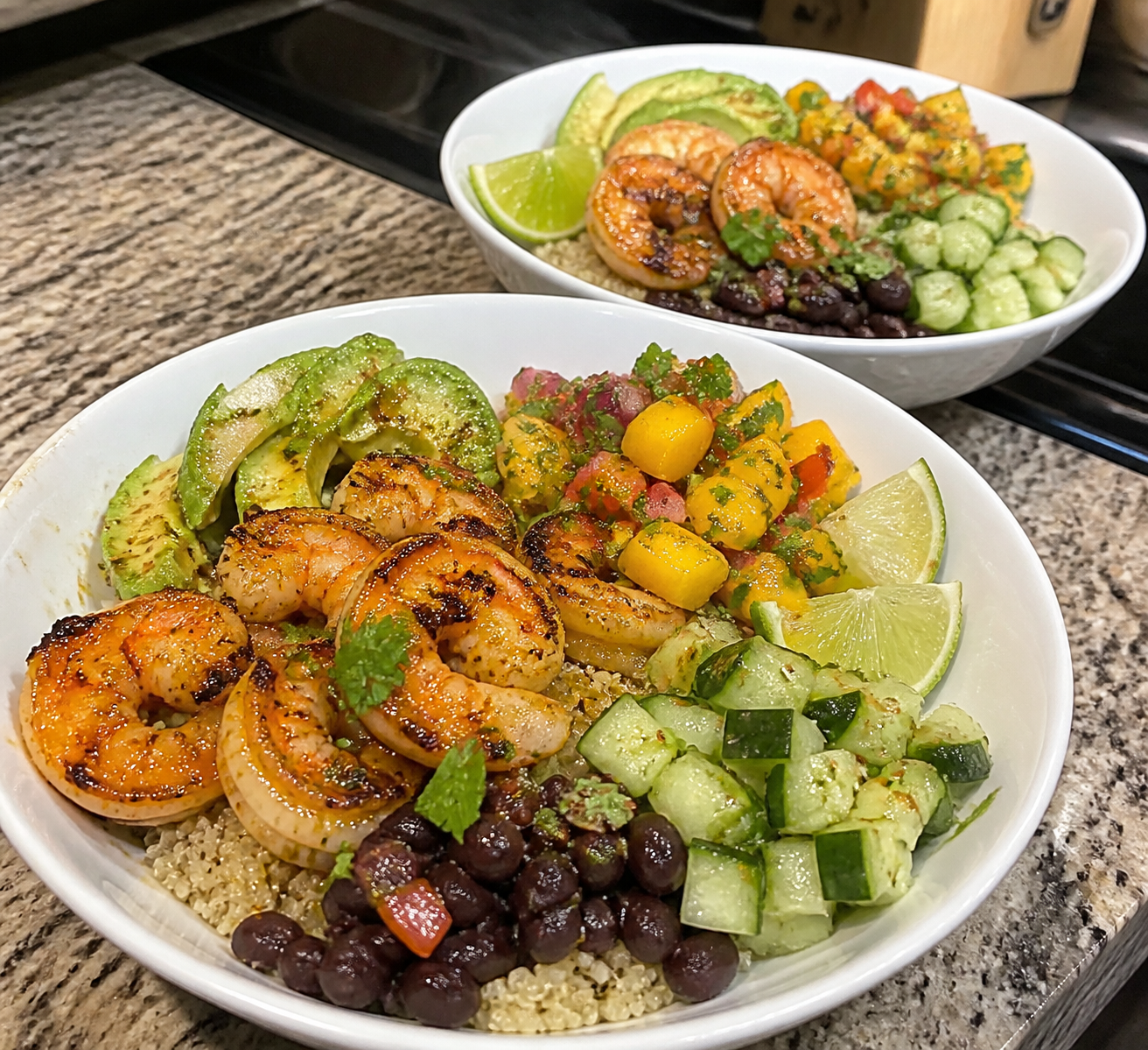Healthy Grilled Shrimp and Avocado Bowls with Fresh Mango Salsa