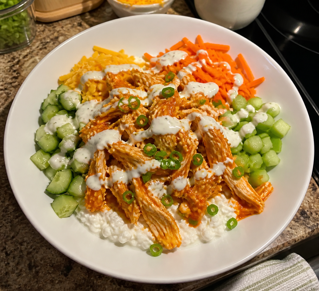 High-Protein Buffalo Chicken Cottage Cheese Bowls