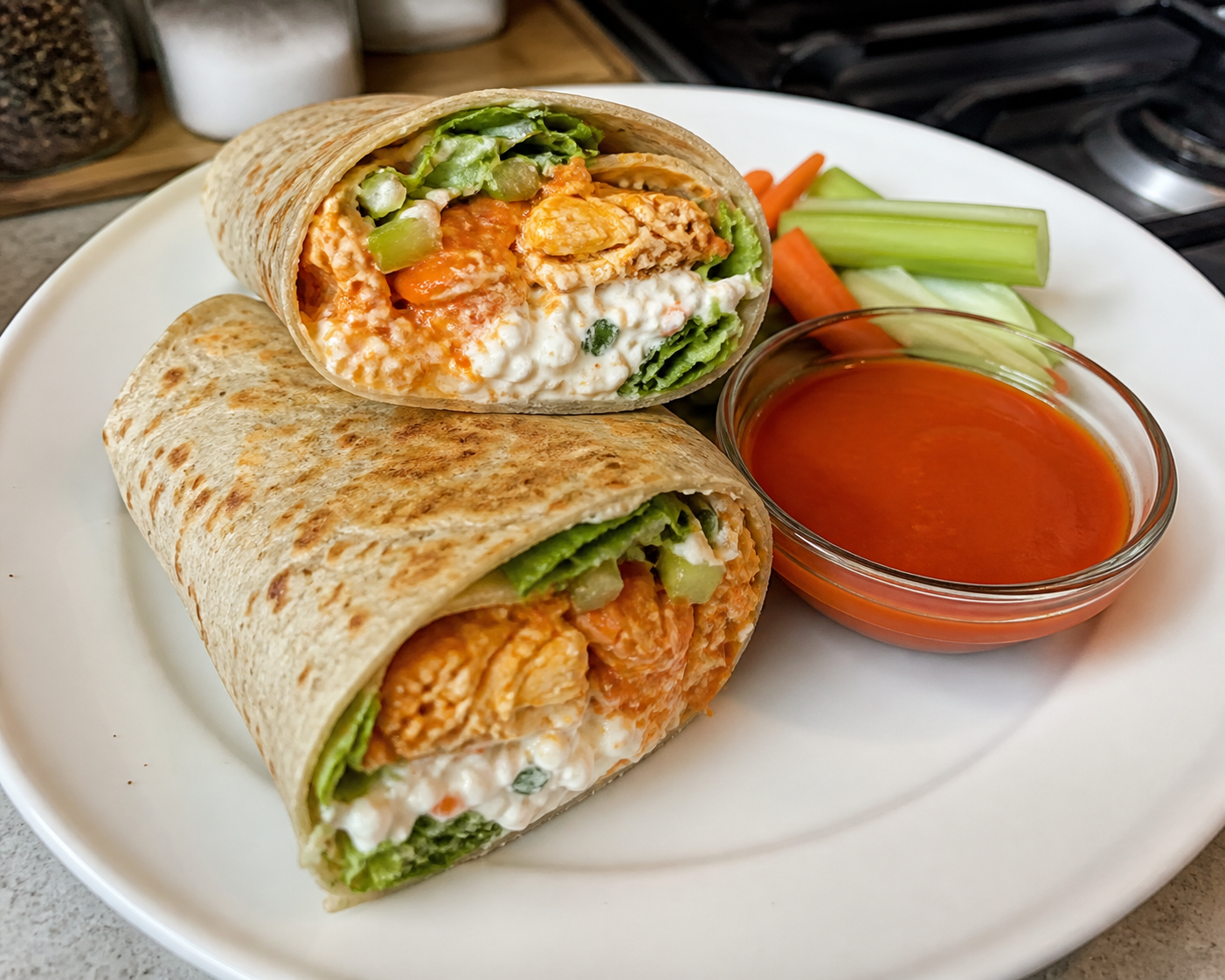 High-Protein Buffalo Chicken Cottage Cheese Wraps