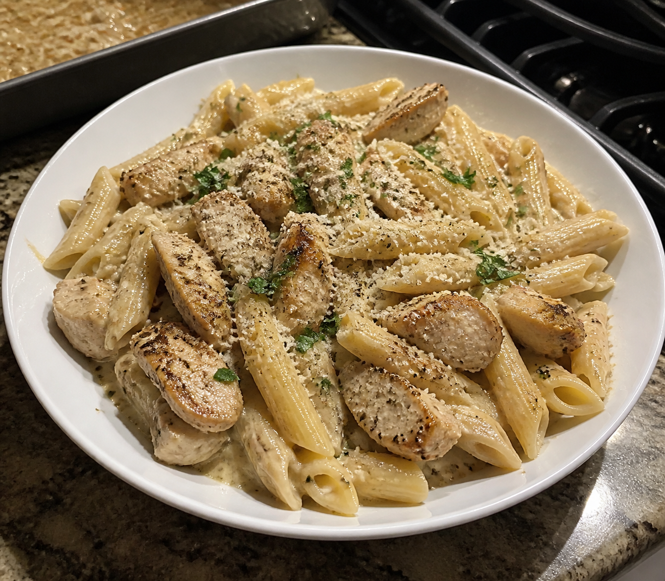 High-Protein Creamy Garlic Chicken Pasta