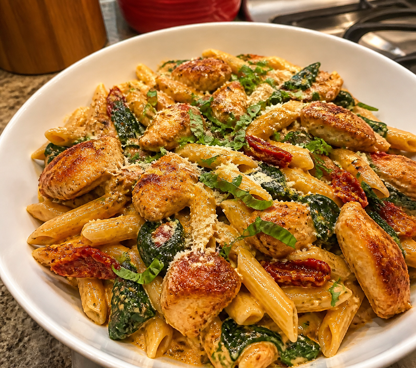 High-Protein Creamy Tuscan Chicken Pasta