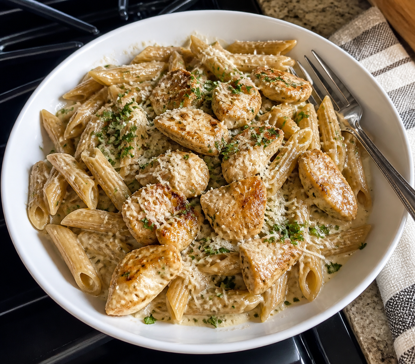 Creamy High-Protein Garlic Parmesan Chicken Pasta