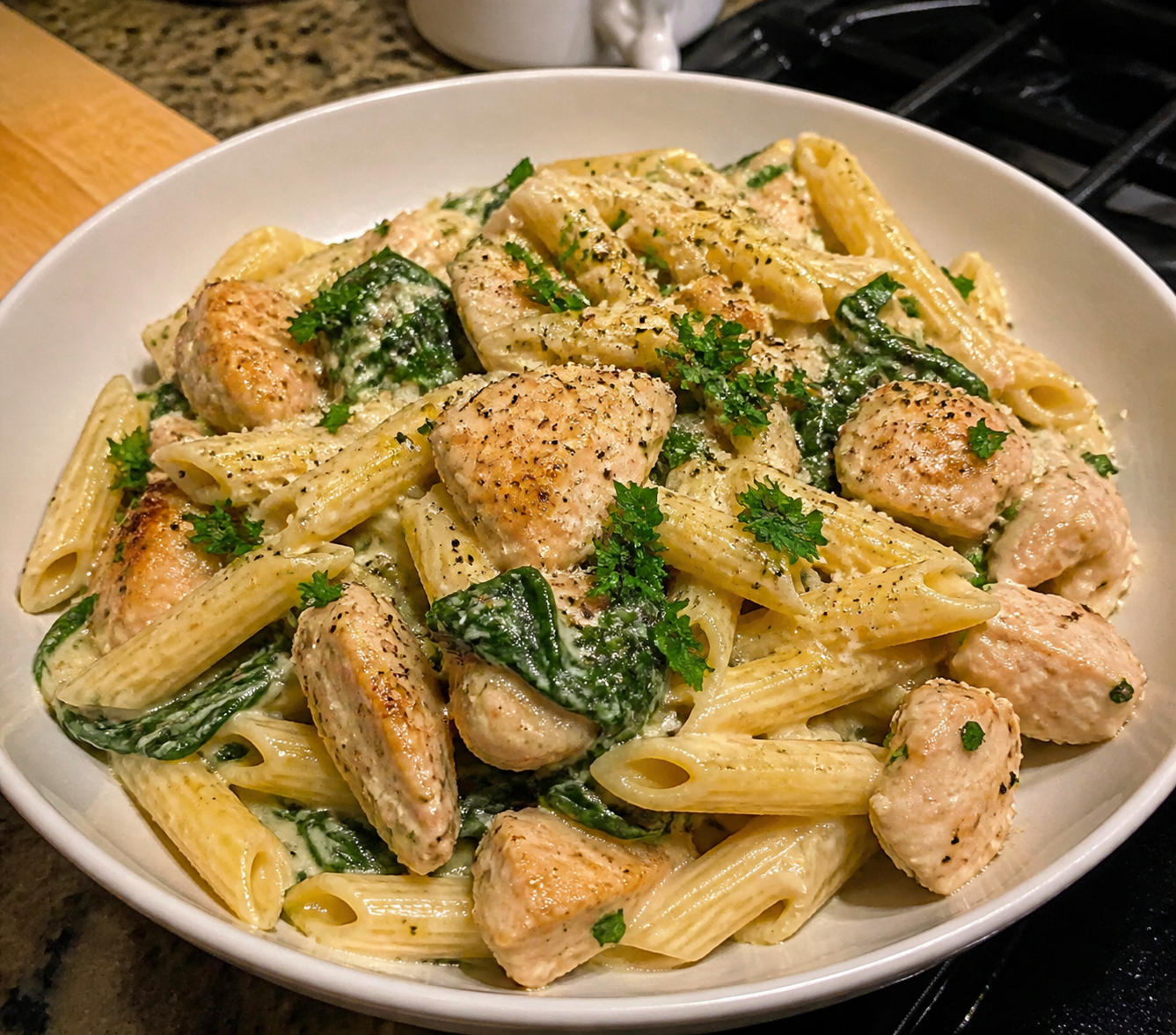 Creamy High-Protein Garlic Parmesan Chicken Pasta
