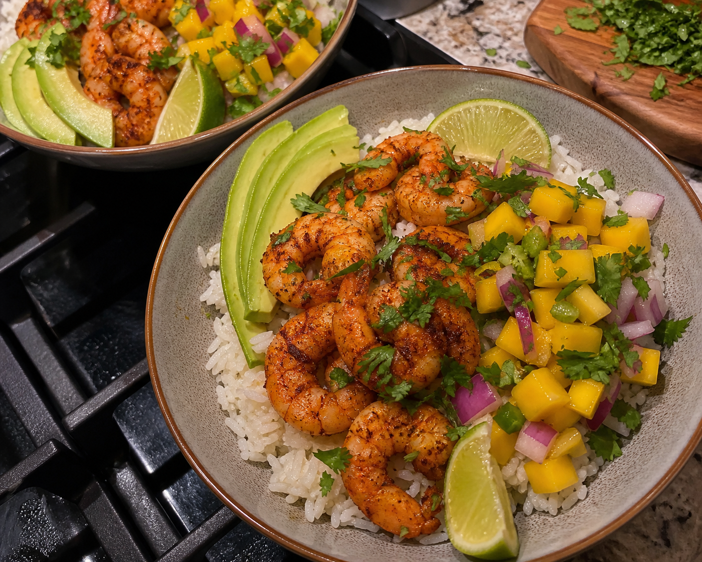 Healthy Shrimp and Avocado Bowls with Zesty Mango Salsa